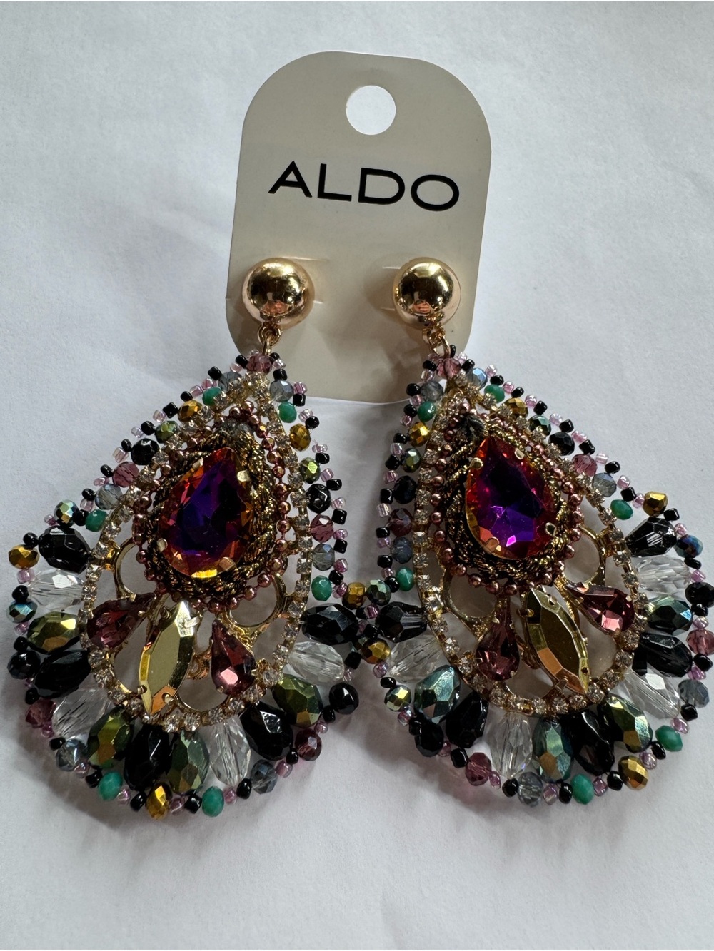 ALDO Gold-Tone Multicolor Teardrop Crystal Earrings